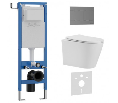 Комплект 3в1 IBERICA BLANCA инсталляция SILENCIO MINI, унитаз BURGOS ALTO белый, кнопка смыва INOX-R вороненая сталь (IB.001M.BRA.234.1502) 