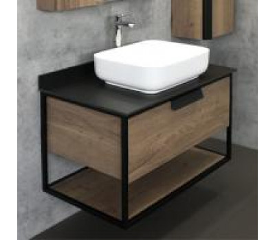 Тумба-умывальник Comforty Кёльн-90-1 дуб темный с черной столешницей, с раковиной Comforty T-Y9378 00004149965 