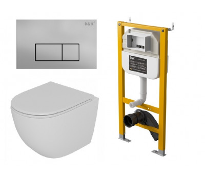 Комплект D&K Унитаз подвесной безободковый DT1396016, Инсталляция DI8050127, Клавиша смыва DB1499002, матовый хром (DS1391626) 