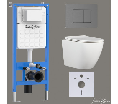 Комплект 3в1 IBERICA BLANCA инсталляция SILENCIO, унитаз BILBAO ALTO белый, кнопка смыва INOX-C вороненая сталь (IB001.BLA.234.1180) 