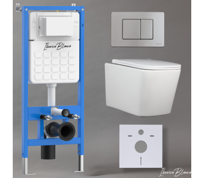 Комплект 3в1 IBERICA BLANCA инсталляция SILENCIO, унитаз TOLEDO ALTO белый, кнопка смыва INOX-C хром матовый (IB001.TLA.234.1132) 
