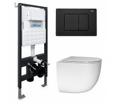 Комплект подвесной унитаз ABBER Bequem AC1132TC белый, с закрытым дном с инсталляцией AC0105 и кнопкой AC0120MB черный матовый Комплект подвесной унитаз ABBER Bequem AC1132TC белый, с закрытым дном с инсталляцией AC0105 и кнопкой AC0120MB черный матовый
