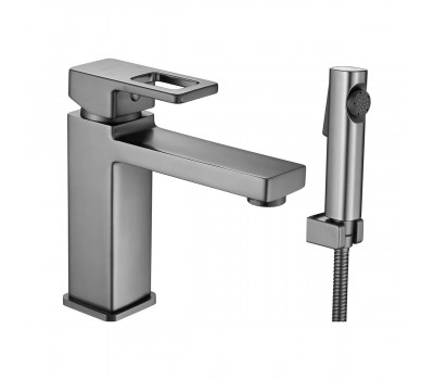 Смеситель для раковины с гигиеническим душем Shevanik S8271T, оружейная сталь