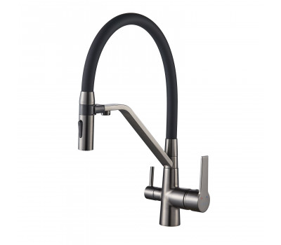 Смеситель для кухни с гибким изливом и подключением фильтра Shevanik S278T, оружейная сталь
