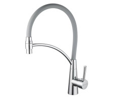 Смеситель для кухни с гибким изливом Shevanik S743-9, хром/серый