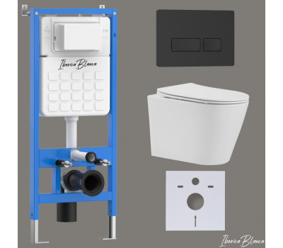 Комплект 3в1 IBERICA BLANCA инсталляция SILENCIO, унитаз BURGOS ALTO белый, кнопка смыва ESTI-R черный матовый (IB001.BRA.234.212) 