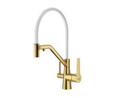 Смеситель Raglo для кухни со съемным гибким изливом, с магнитным фиксатором излива, с подключением фильтра питьевой воды R80.62.03 золотой сатин 