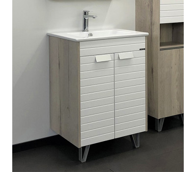 Тумба-умывальник Comforty Клеон 60Н белый/дуб дымчатый с раковиной Quadro 60 
