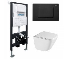 Комплект подвесной унитаз ABBER Rechteck AC1220TC белый, с закрытым дном с инсталляцией AC0105 и кнопкой AC0120MB черный матовый Комплект подвесной унитаз ABBER Rechteck AC1220TC белый, с закрытым дном с инсталляцией AC0105 и кнопкой AC0120MB черный матовый