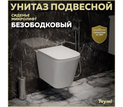 Унитаз подвесной безободковый с быстросъемным сиденьем микролифт Teymi Helmi S T40302 