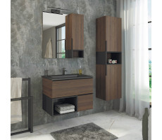 Тумба-умывальник Comforty Франкфурт-75 дуб шоколадно-коричневый с раковиной COMFORTY 75E черная матовая 