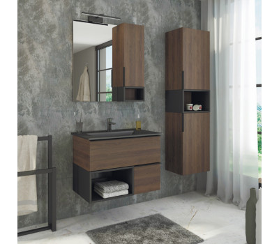 Тумба-умывальник Comforty Франкфурт-75 дуб шоколадно-коричневый с раковиной COMFORTY 75E черная матовая 