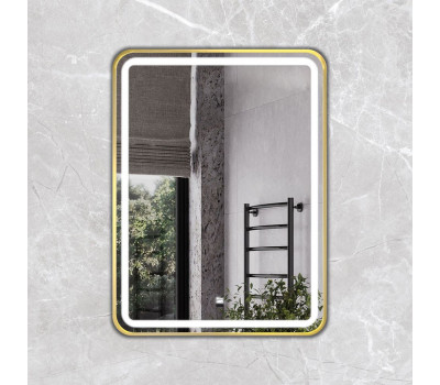 Зеркало в золотой алюминиевой раме 60 см для ванной комнаты Comforty Ситара-60, LED-подсветка, бесконтактный сенсор, антизапотевание 00-00017863 