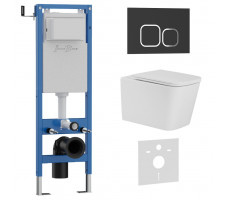 Комплект 3в1 IBERICA BLANCA инсталляция SILENCIO MINI, унитаз TOLEDO ALTO белый, кнопка смыва ESTI-Q черный матовый (IB.001M.TLA.234.832) 