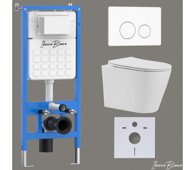 Комплект 3в1 IBERICA BLANCA инсталляция SILENCIO, унитаз BURGOS ALTO белый, кнопка смыва INOX-O белый матовый (IB001.BRA.234.811) 