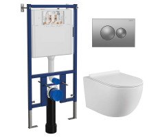Сет LORANTO 4501+7311+CS-0017HM Инсталляция с круглой кнопкой хром матовая + унитаз FATTO с сиденьем микролифт