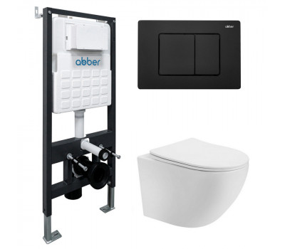 Комплект подвесной унитаз ABBER Bequem AC1100T белый с инсталляцией AC0105 и кнопкой AC0120MB черный матовый Комплект подвесной унитаз ABBER Bequem AC1100T белый с инсталляцией AC0105 и кнопкой AC0120MB черный матовый