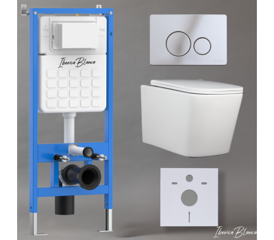 Комплект 3в1 IBERICA BLANCA инсталляция SILENCIO, унитаз TOLEDO ALTO белый, кнопка смыва INOX-O хром глянцевый (IB001.TLA.234.8131) 