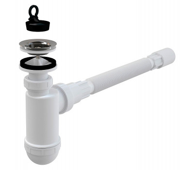 Сифон для раковины Ø40 с нержавеющей решеткой + гибкое соединение Alcadrain AG2105123710i