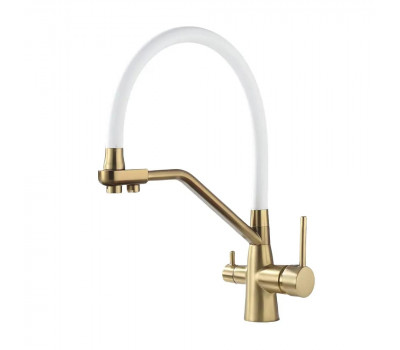 Смеситель для кухни с гибким изливом и подключением фильтра Maretti Eleganza GOLD ENG31RGF13, золотой сатин 