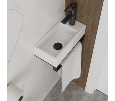 Раковина Teymi Hanna 37 правая, подвесная и накладная с полочкой под смеситель, белая T50905 