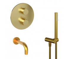 Комплект на 2 потребителя с термостатом Cox PAINI, для ванны с ручным душем, брашированное золото PVD 78PJSET26911THBATH 