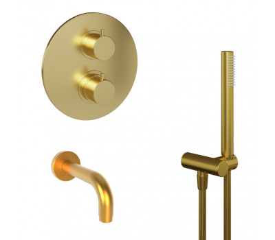Комплект на 2 потребителя с термостатом Cox PAINI, для ванны с ручным душем, брашированное золото PVD 78PJSET26911THBATH 