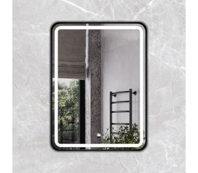 Зеркало в черной алюминиевой раме 60 см для ванной комнаты Comforty Ситара-60, LED-подсветка, бесконтактный сенсор 00-00014168 
