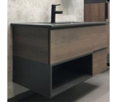 Тумба-умывальник Comforty Франкфурт 90 дуб шоколадно-коричневый с раковиной Comforty 90E черная матовая 00-00002048 