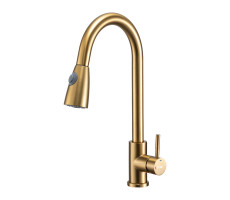 Смеситель для кухни с выдвижным изливом и режимом душ FRAP F60991-3, золотой сатин Смеситель для кухни с выдвижным изливом и режимом душ FRAP F60991-3, золотой сатин