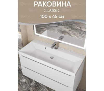 Раковина для ванной 100 см, Uperwood Classic, белая глянцевая 291020339 Раковина для ванной 100 см, Uperwood Classic, белая глянцевая 291020339