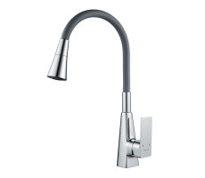 Смеситель для кухни с гибким изливом Shevanik S543-9, хром/серый