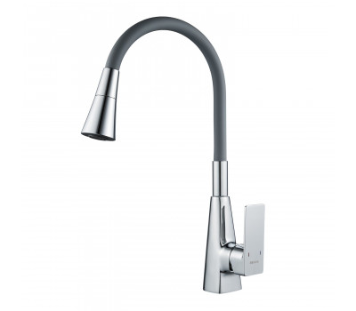 Смеситель для кухни с гибким изливом Shevanik S543-9, хром/серый