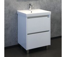 Тумба-умывальник Comforty Дублин-60 белый глянец с раковиной Comforty 8056 