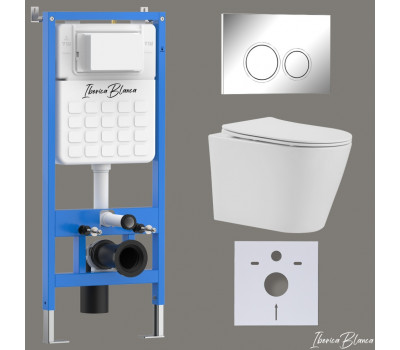 Комплект 3в1 IBERICA BLANCA инсталляция SILENCIO, унитаз BURGOS ALTO белый, кнопка смыва ESTI-O хром глянцевый (IB001.BRA.234.823) 