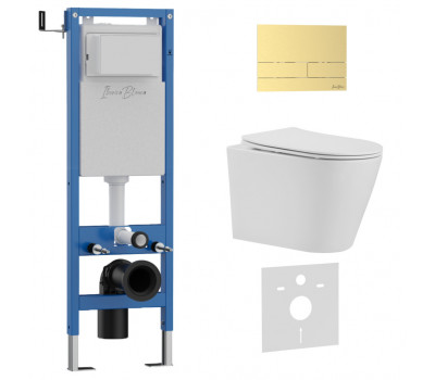 Комплект 3в1 IBERICA BLANCA инсталляция SILENCIO MINI, унитаз BURGOS ALTO белый, кнопка смыва INOX-S золото матовое (IB.001M.BRA.234.1603) 