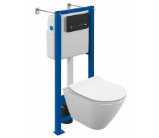 Комплект Cersanit CITY SMART CO DPL EO slim инсталляция VECTOR кнопка ESTETICA пластик черный матов 68305 белый 