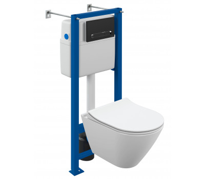 Комплект Cersanit CITY SMART CO DPL EO slim инсталляция VECTOR кнопка ESTETICA пластик черный матов 68305 белый 