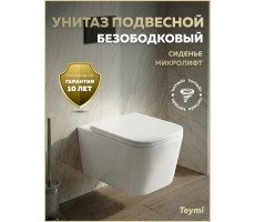 Унитаз подвесной торнадо безободковый с быстросъемным сиденьем микролифт Teymi Helmi PP Vortex T40313 