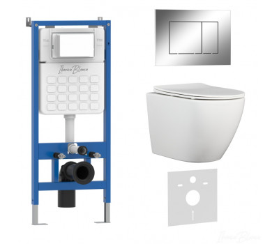 Комплект 3в1 IBERICA BLANCA инсталляция SILENCIO, унитаз BILBAO ALTO белый, кнопка смыва ESTI-S хром глянцевый (IB001.BLA.234.852) 