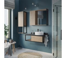 Тумба-умывальник Comforty Лиссабон 95 дуб темный с черной столешницей c раковиной Comforty 9111, правая 