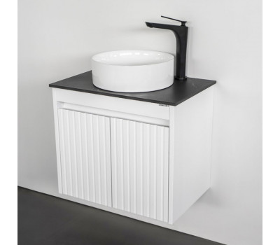 Тумба-умывальник Comforty Двина-60ПД белая матовая со столешницей мрамор Калакатта Блэк с раковиной 9111 00-00019069 