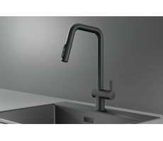 Смеситель для кухни GRANULA KS-7273, ГРАФИТ МАТОВЫЙ, с выдвижным изливом с переключением на душ и фильтром,сталь 