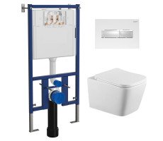 Сет LORANTO 4501+7320+CS-2216HM Инсталляция с кнопкой Line белая матовая + унитаз ANTE с сиденьем микролифт