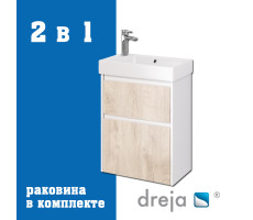 Тумба с раковиной подвесная Dreja Slim 55 см, белый/дуб кантри Тумба с раковиной подвесная Dreja Slim 55 см, белый/дуб кантри