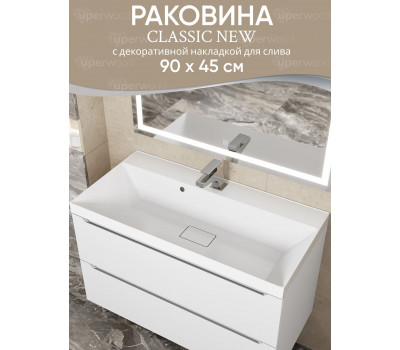Раковина для ванной 90 см, Uperwood Classic New, белая глянцевая, с накладкой для слива 291021026 Раковина для ванной 90 см, Uperwood Classic New, белая глянцевая, с накладкой для слива 291021026