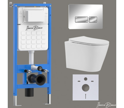 Комплект 3в1 IBERICA BLANCA инсталляция SILENCIO, унитаз BURGOS ALTO белый, кнопка смыва ESTI-R хром глянцевый (IB001.BRA.234.213) 