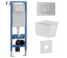 Комплект 3в1 IBERICA BLANCA инсталляция SILENCIO MINI, унитаз TOLEDO ALTO белый, кнопка смыва INOX-C хром матовый (IB.001M.TLA.234.1132) 