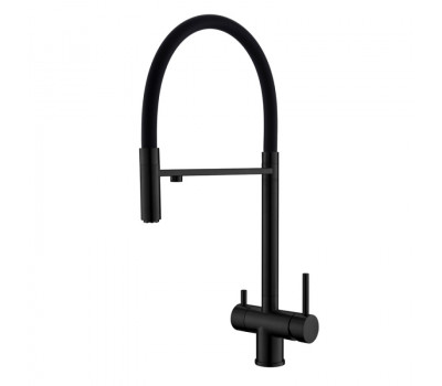 Смеситель для кухни с гибким изливом и подключением фильтра WesnaArt EKO05-160MatBlack, черный
