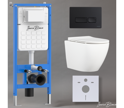 Комплект 3в1 IBERICA BLANCA инсталляция SILENCIO, унитаз BILBAO ALTO белый, кнопка смыва ESTI-R черный матовый (IB001.BLA.234.212) 